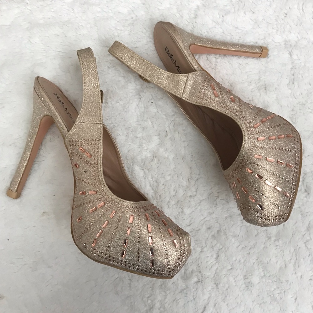 Bella Marie rose gold platform heels, size 9
